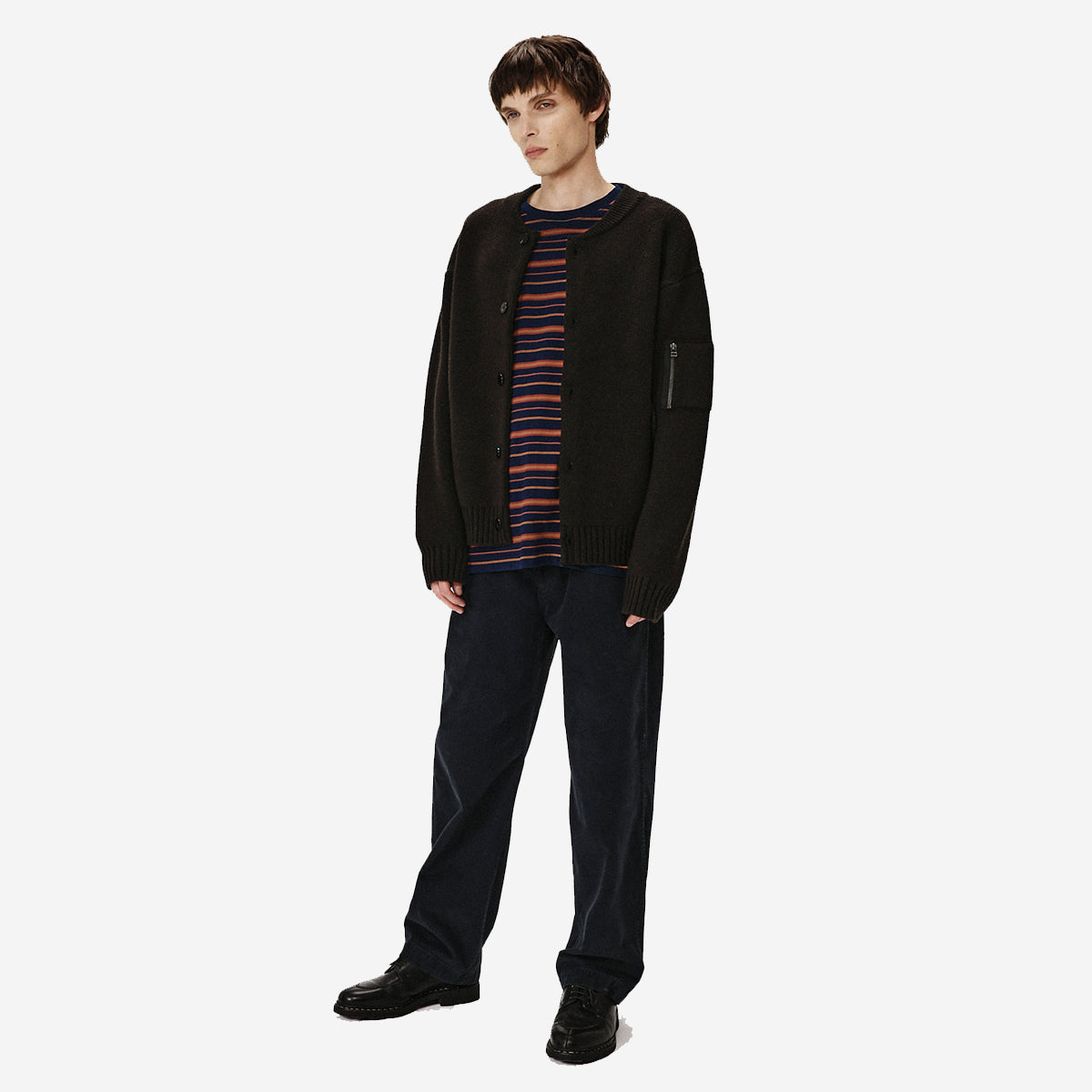 Chunky Yarn Heavy Wool Cardigan - Dark Brown