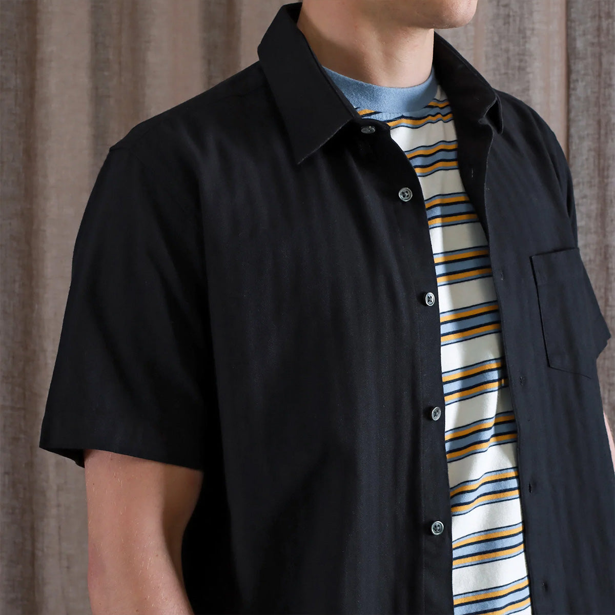 Classic Herringbone Twill S/S Shirt - Meteorite Black