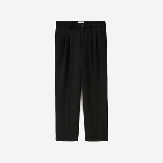 Clyde Double Pleat Cropped Wool Pants - Black