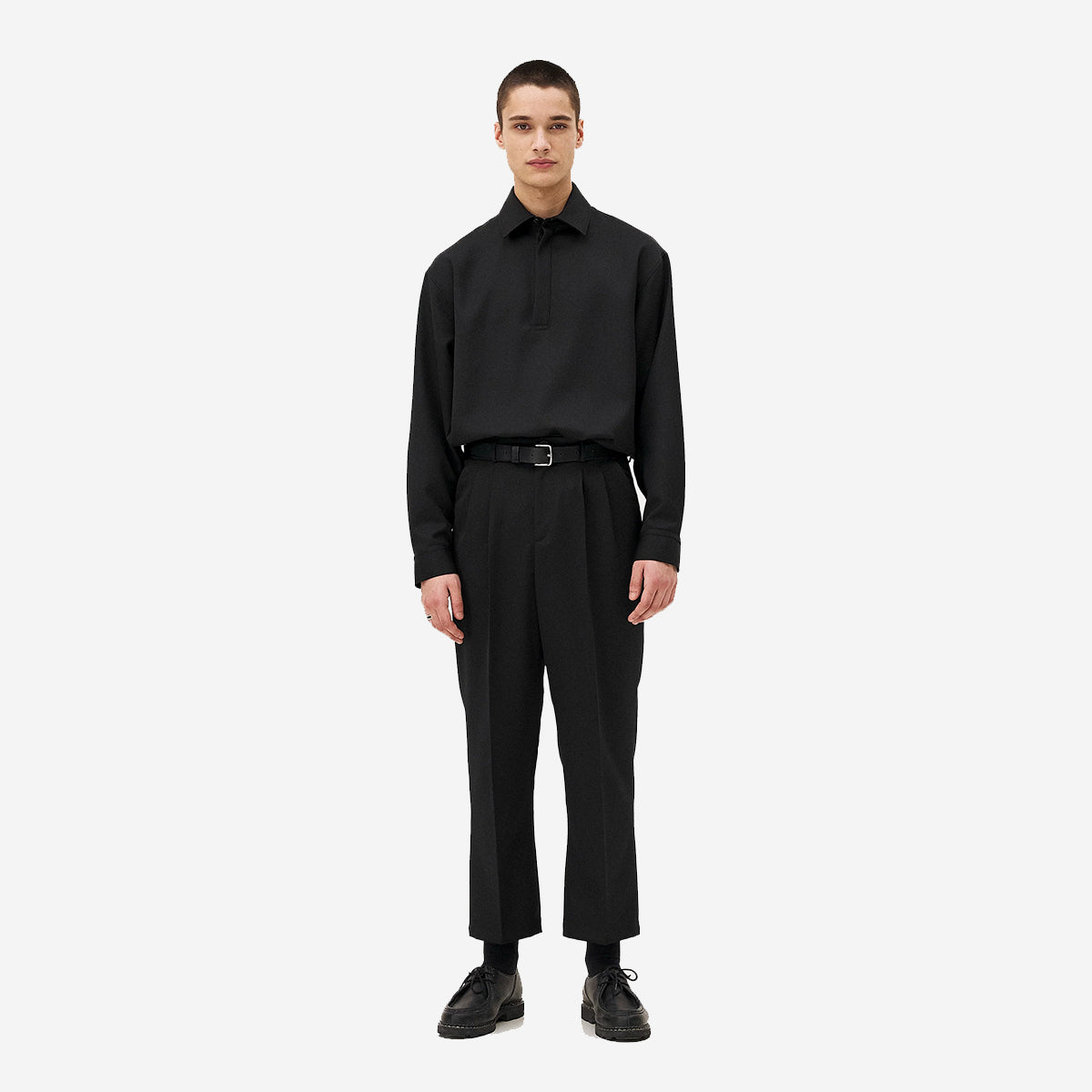 Clyde Double Pleat Cropped Wool Pants - Black