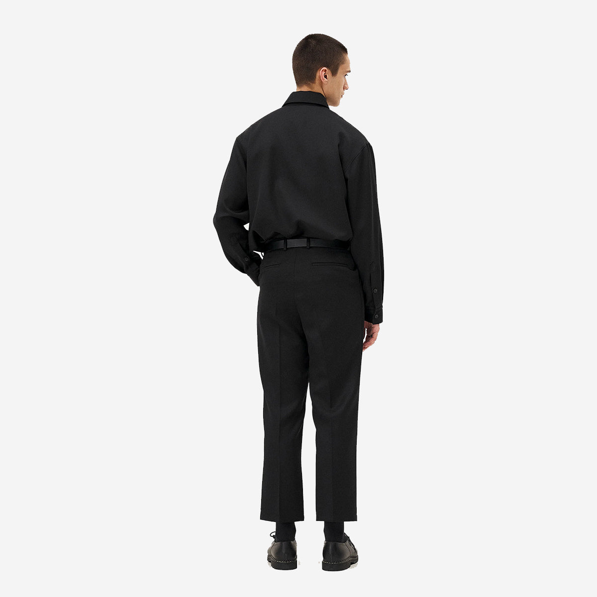 Clyde Double Pleat Cropped Wool Pants - Black