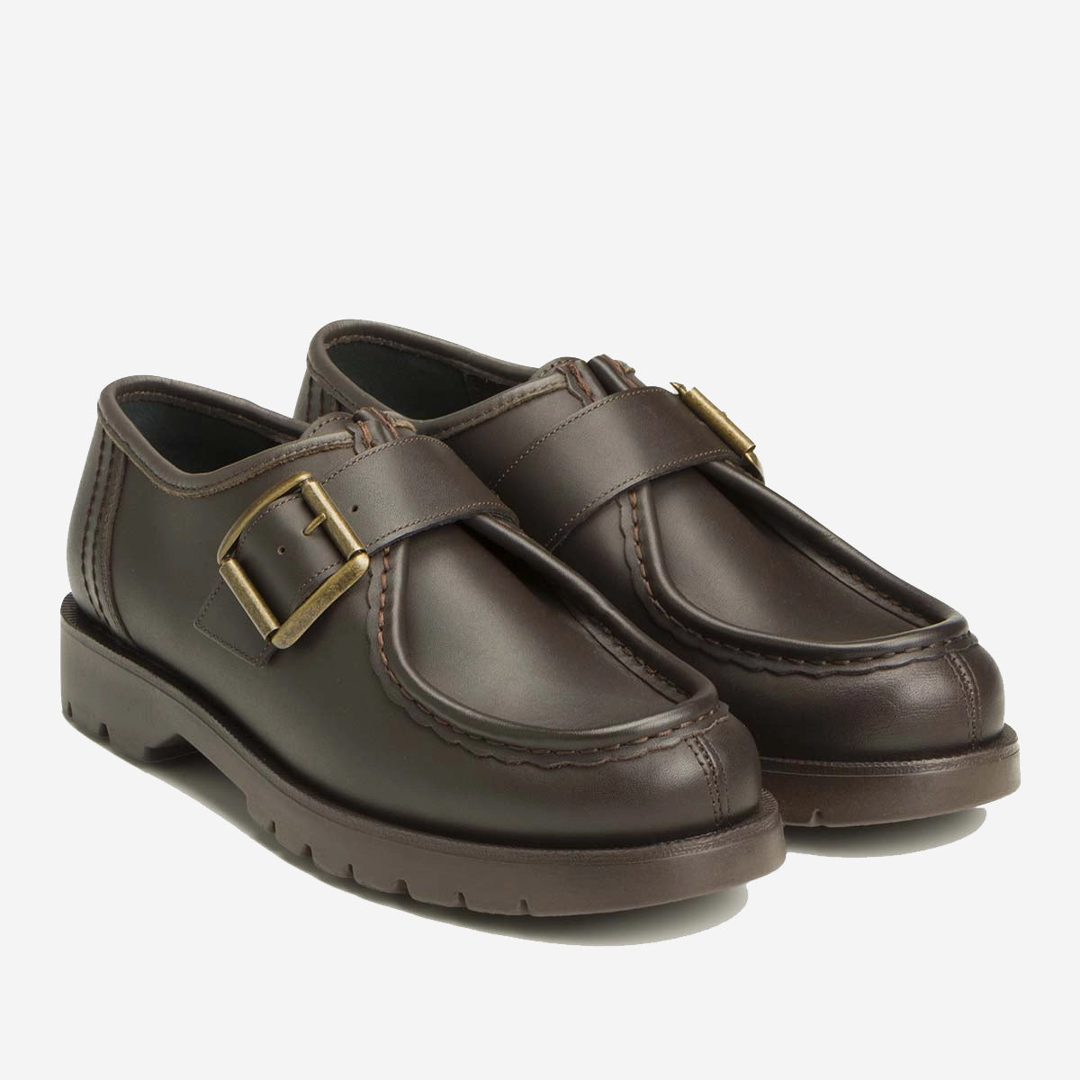 Convoi Buckle Leather Derby Shoes - Brown