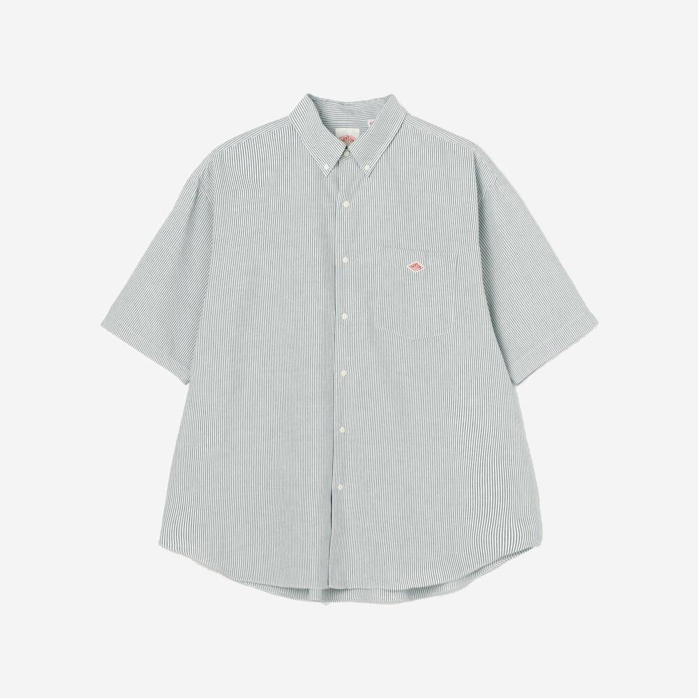 Coolmax Oxford BD S/S Shirt - Green x White Stripe