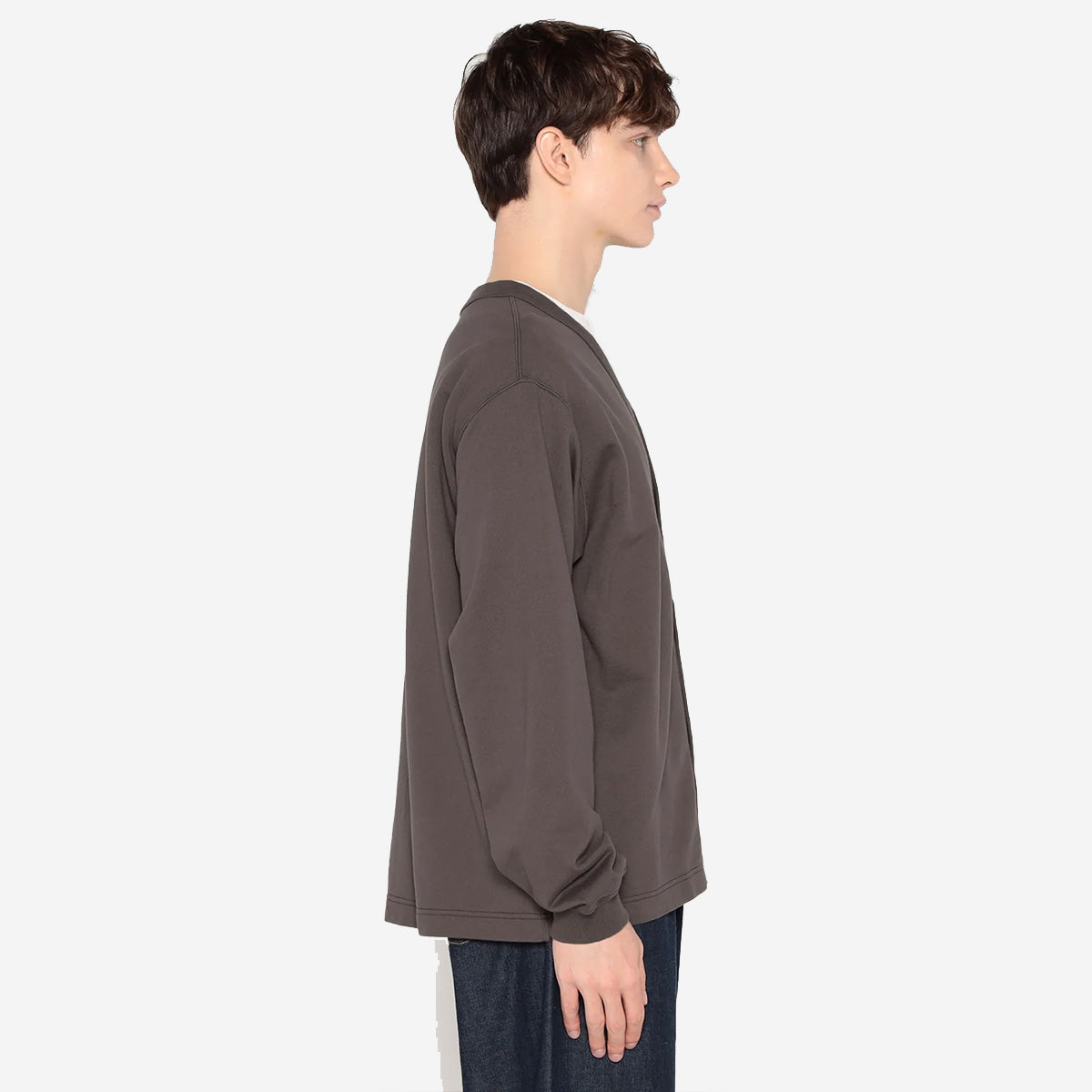 Cotton Terry V-Neck Cardigan - Dark Blue