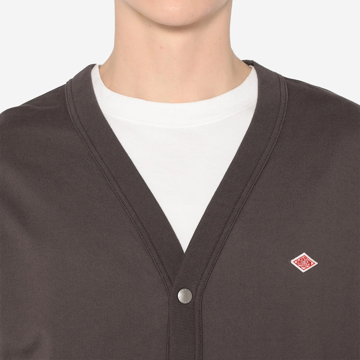 Cotton Terry V-Neck Cardigan - Dark Blue