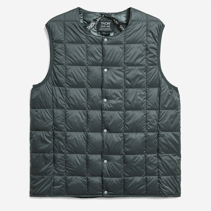 Crew Neck Button Down Vest - Charcoal