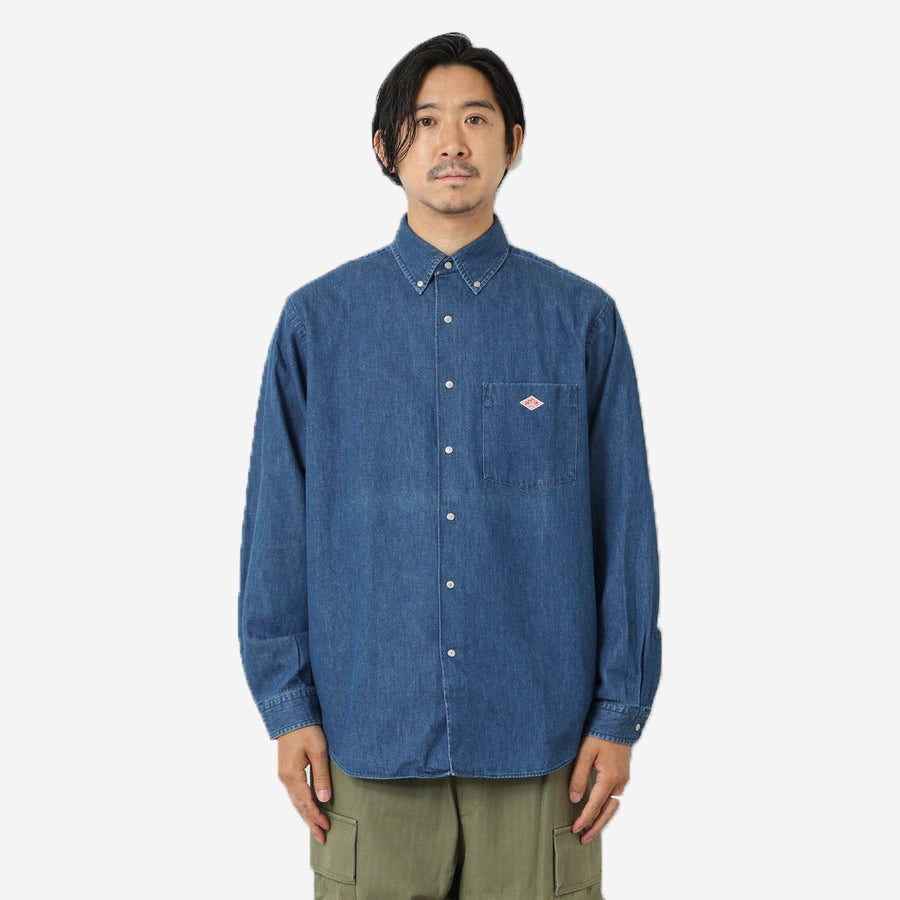 Dot Button Dungaree Shirt - Light Indigo Denim