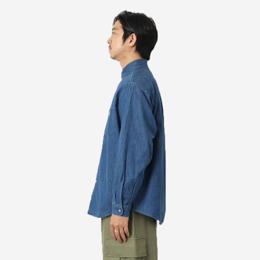 Dot Button Dungaree Shirt - Light Indigo Denim