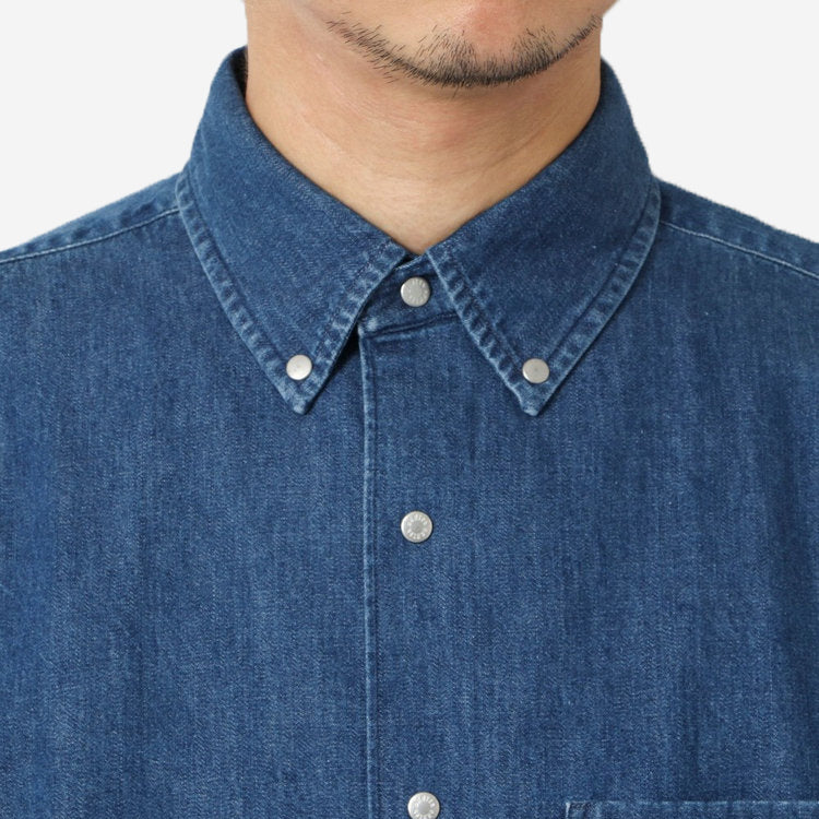 Dot Button Dungaree Shirt - Light Indigo Denim