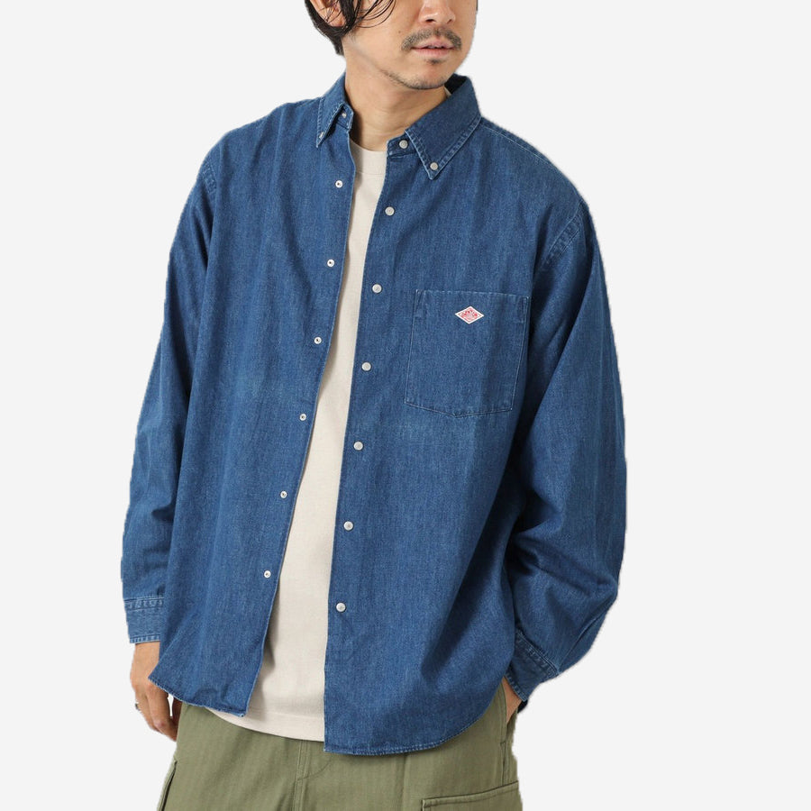 Dot Button Dungaree Shirt - Light Indigo Denim