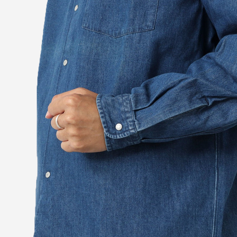 Dot Button Dungaree Shirt - Light Indigo Denim