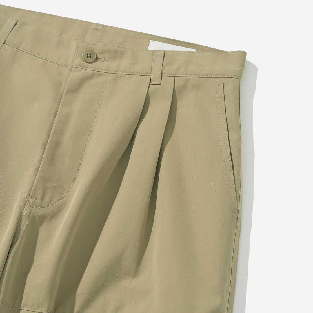 Double Pleat Big Pocket Pants - Beige