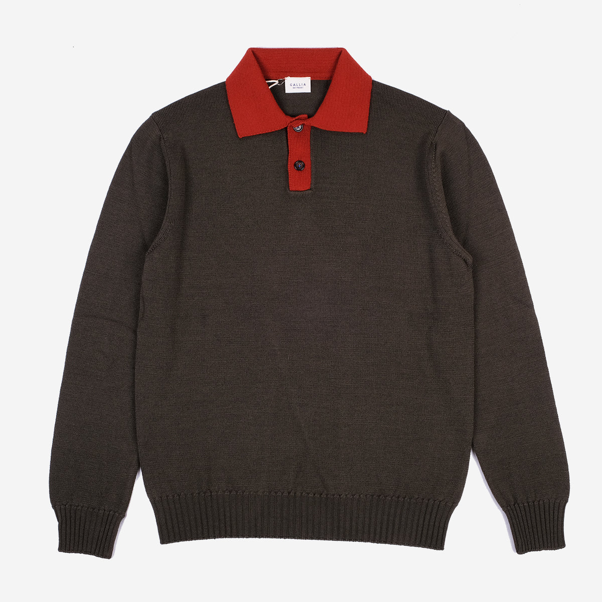 Dalton Contrast Collar Merino Wool Polo - Olive