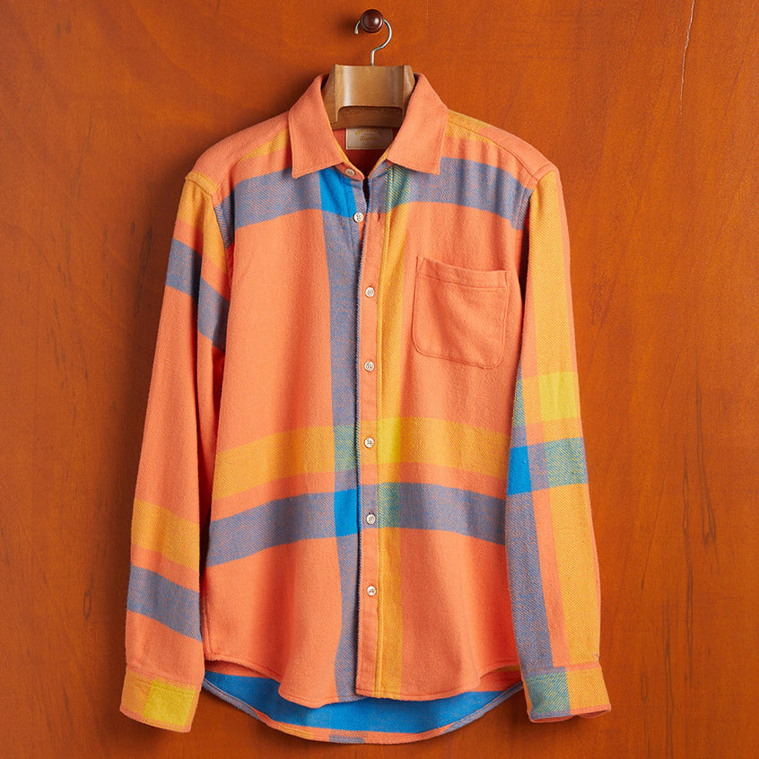 Displacement Big Plaid Flannel Shirt - Coral/Blue