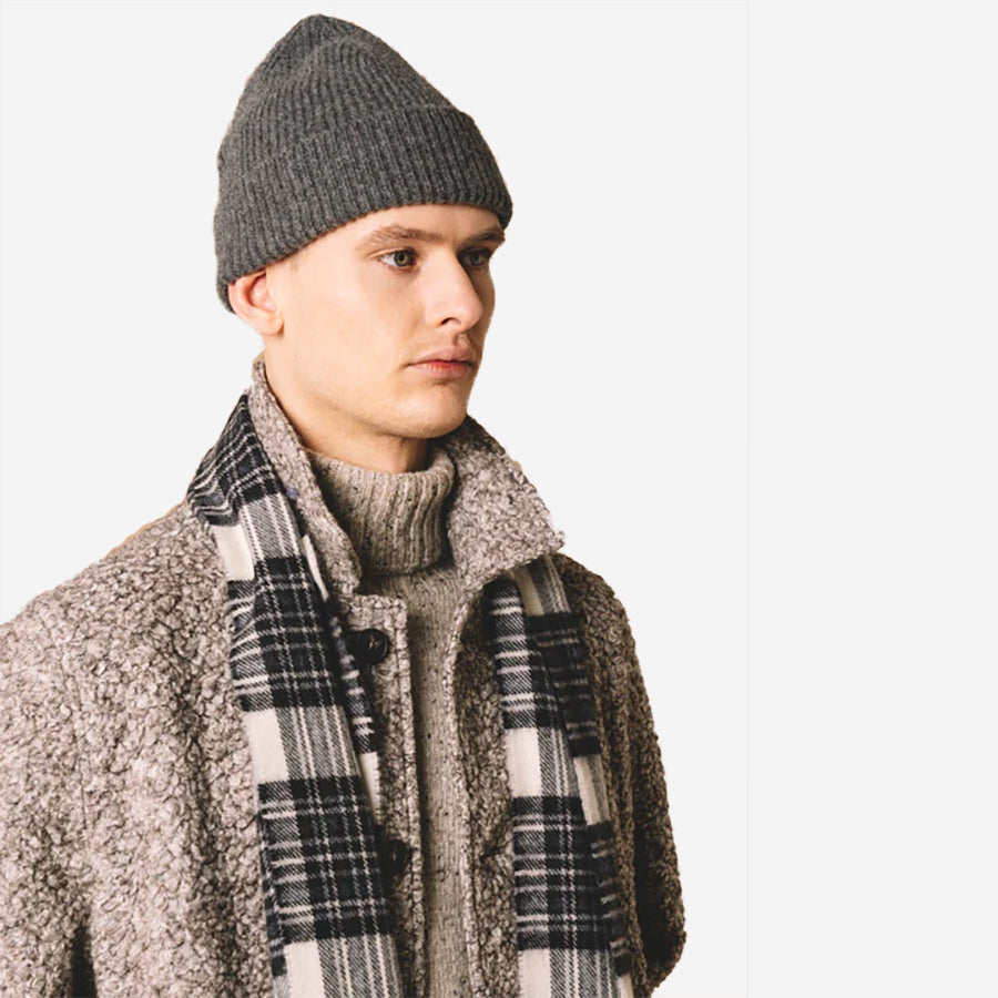 Lambswool Tartan Bowhill Scarf - Grey