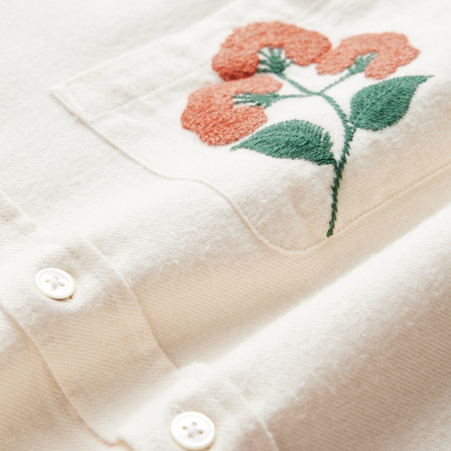 Embroidery Flannel Shirt - Natural Flowers