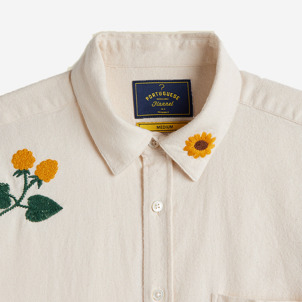 Embroidery Flannel Shirt - Natural Flowers