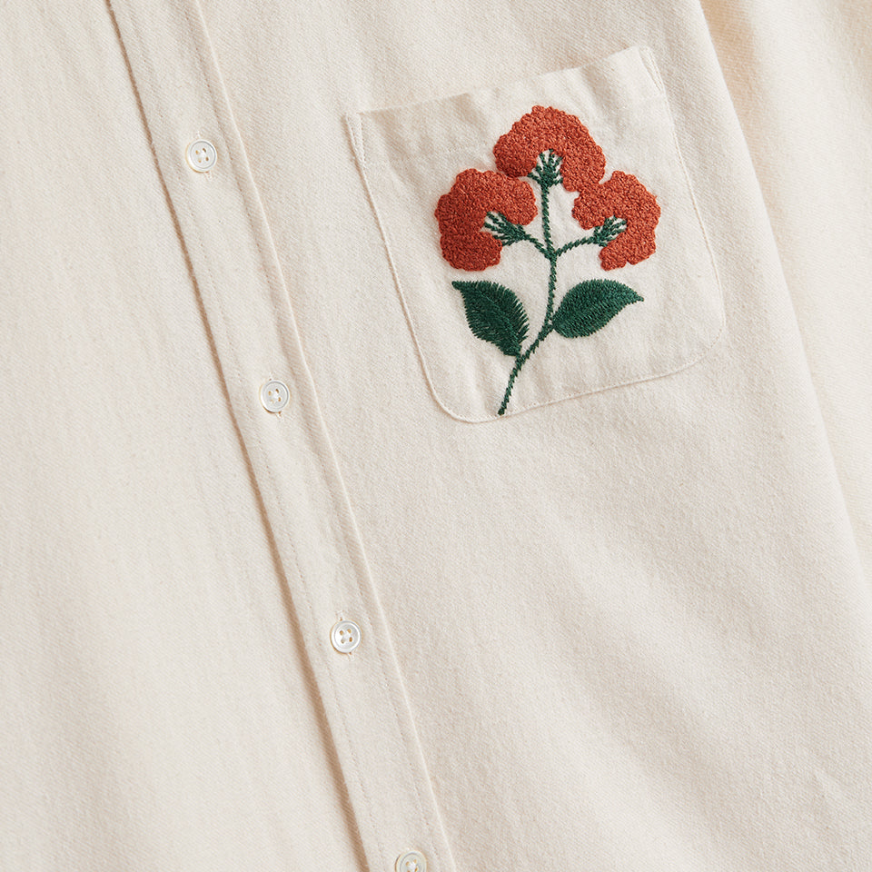 Embroidery Flannel Shirt - Natural Flowers