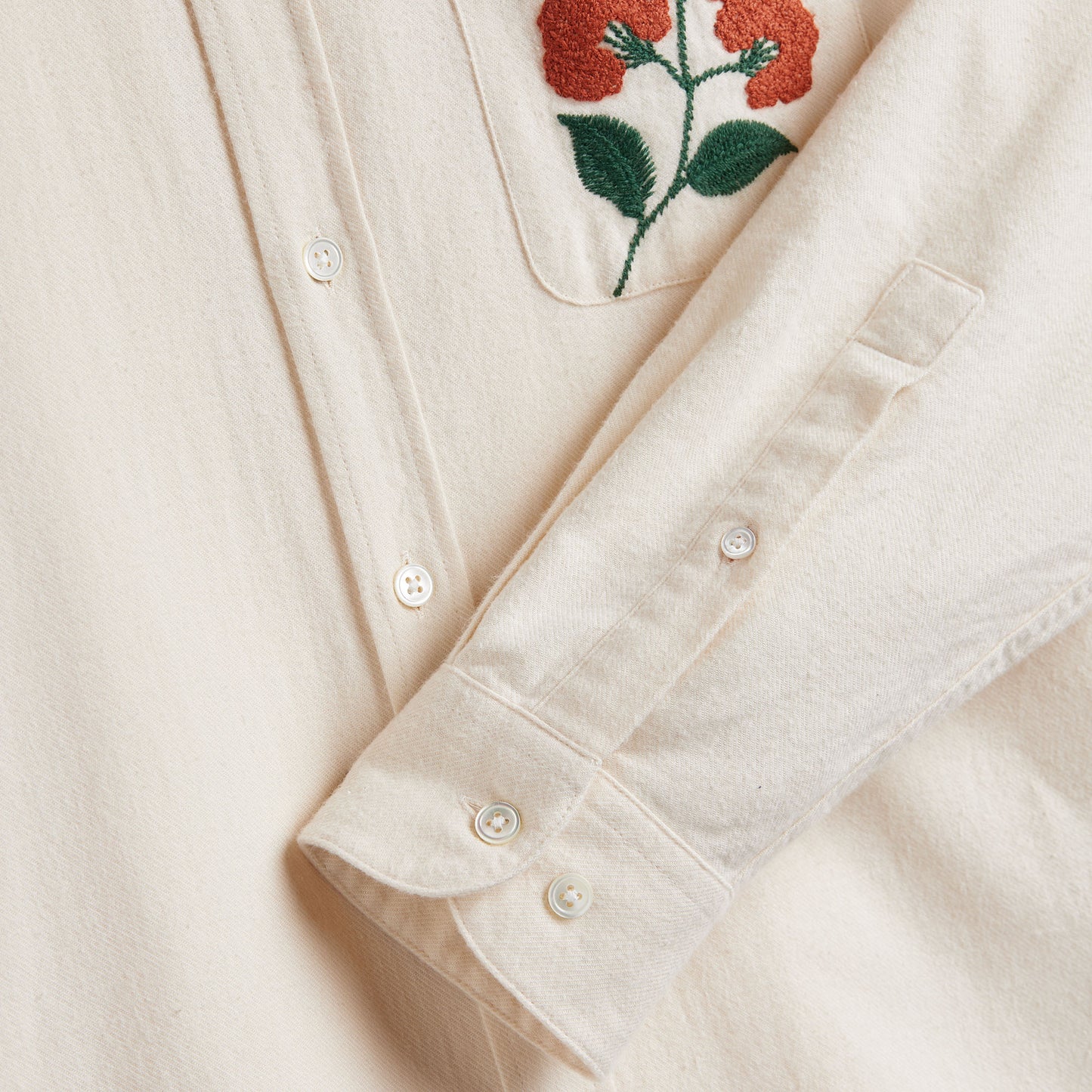 Embroidery Flannel Shirt - Natural Flowers