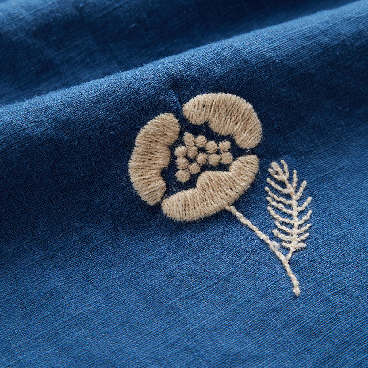 Embroidery Nature Ramie S/S Vacation Shirt - Blue