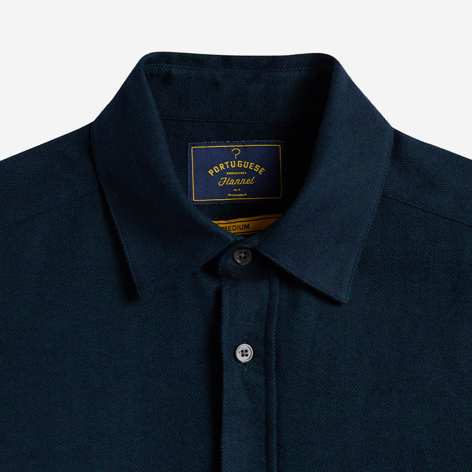 Espiga Herringbone Flannel Shirt - Hunter Green