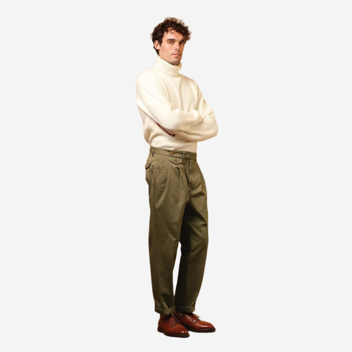 Enfield Two Pleat Gabardine Pant - Green