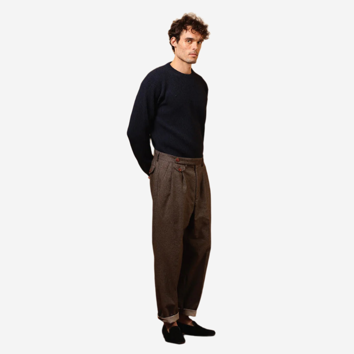Enfield Two Pleat Washed Twill Pant - Brown