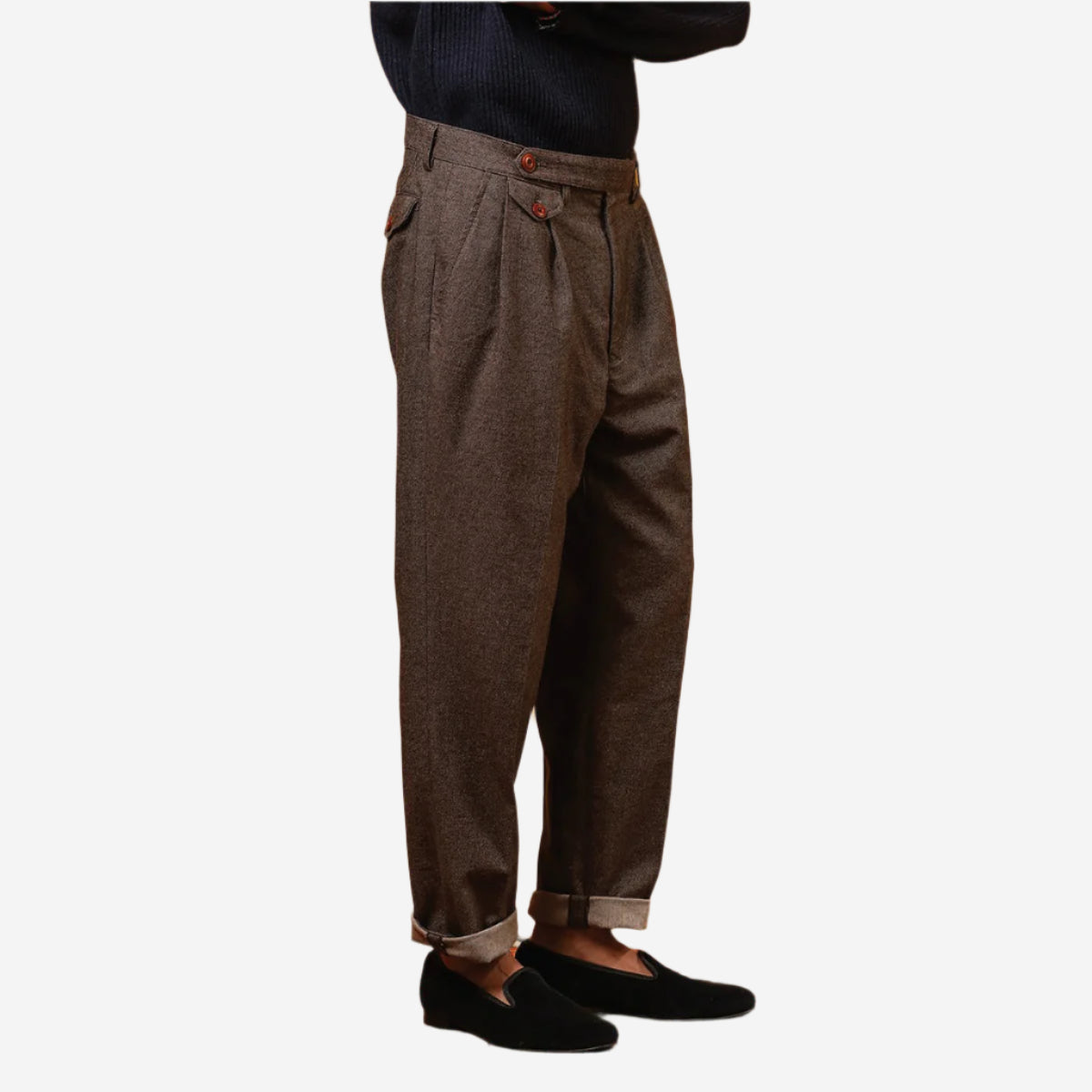 Enfield Two Pleat Washed Twill Pant - Brown