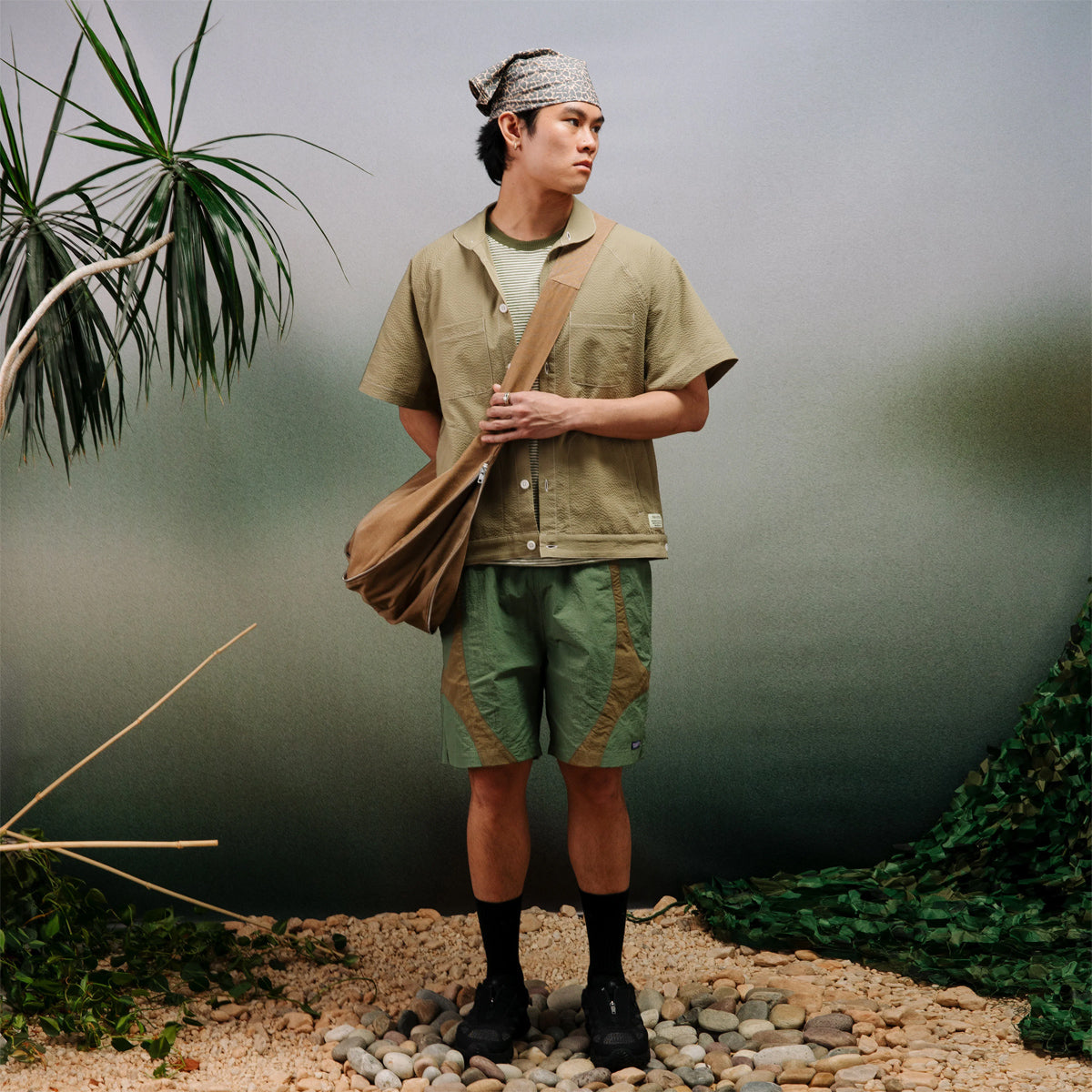 Equis Nylon Ripstop Shorts - Jungle Green/Wheat