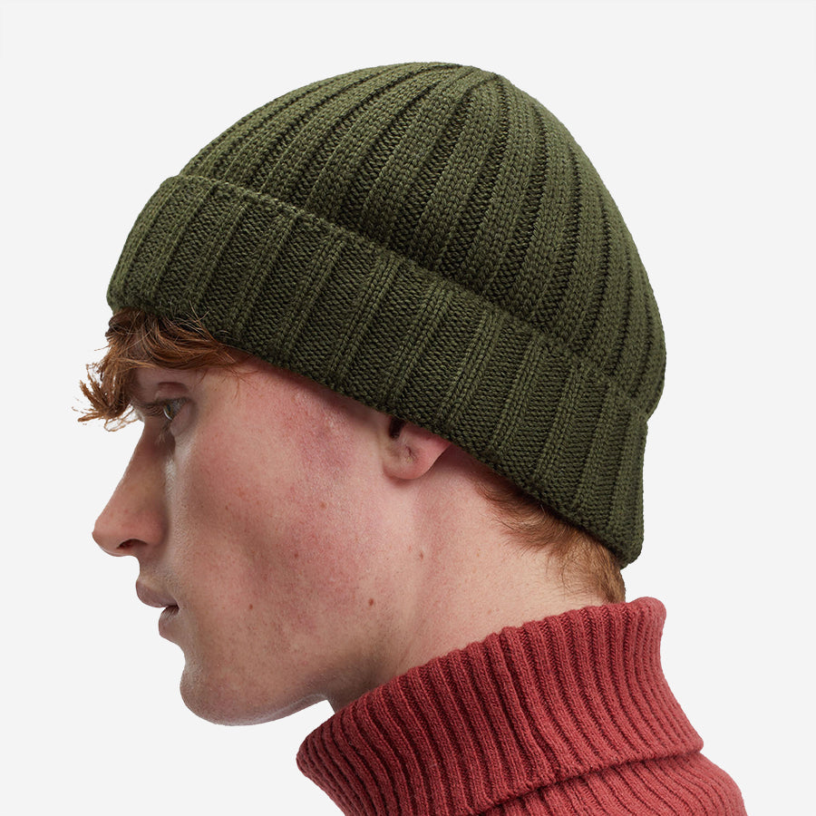 Extra Fine Merino Wool Logo Beanie - Ivy Green