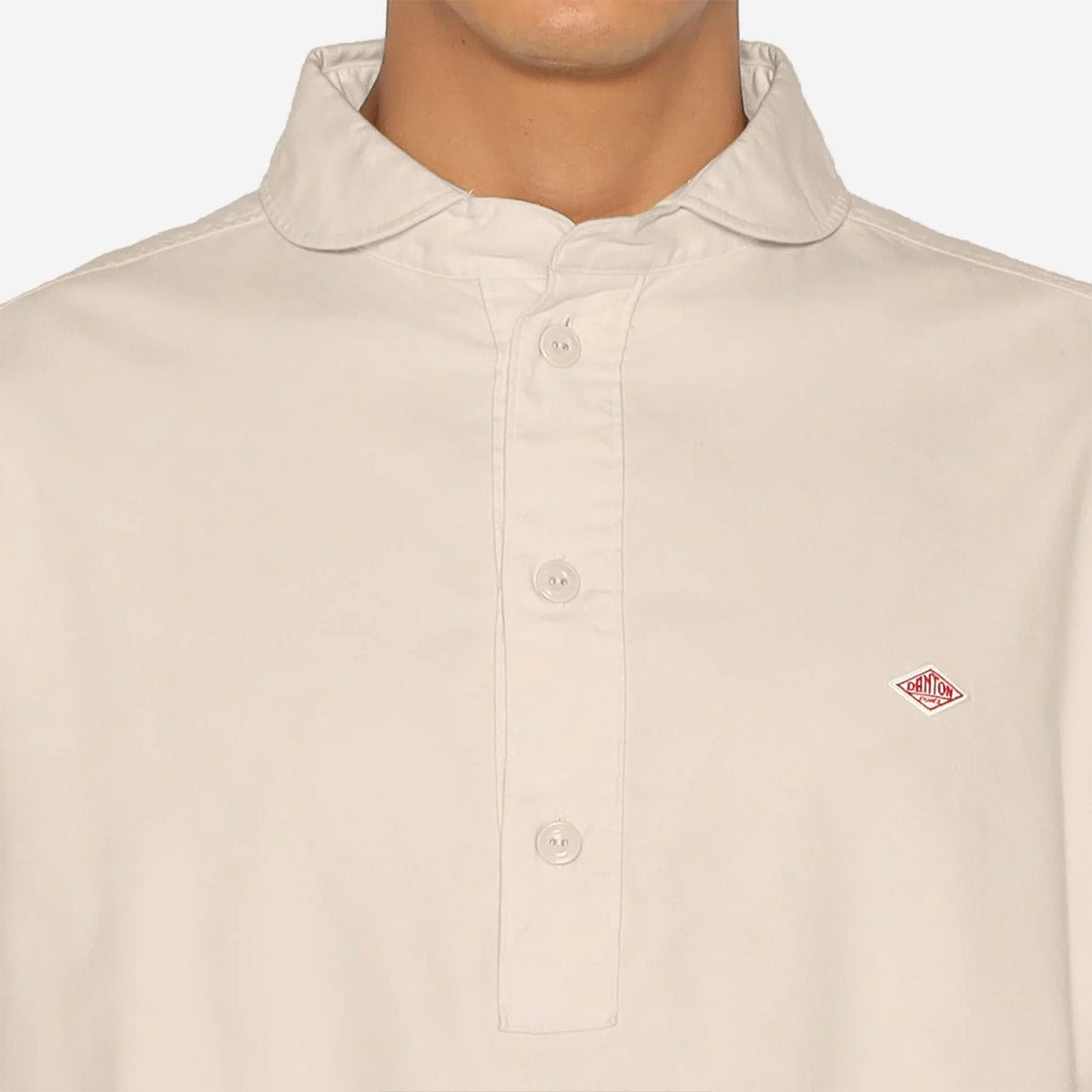 Pullover Round Collar Pocket Flannel Shirt - Olive Chambray