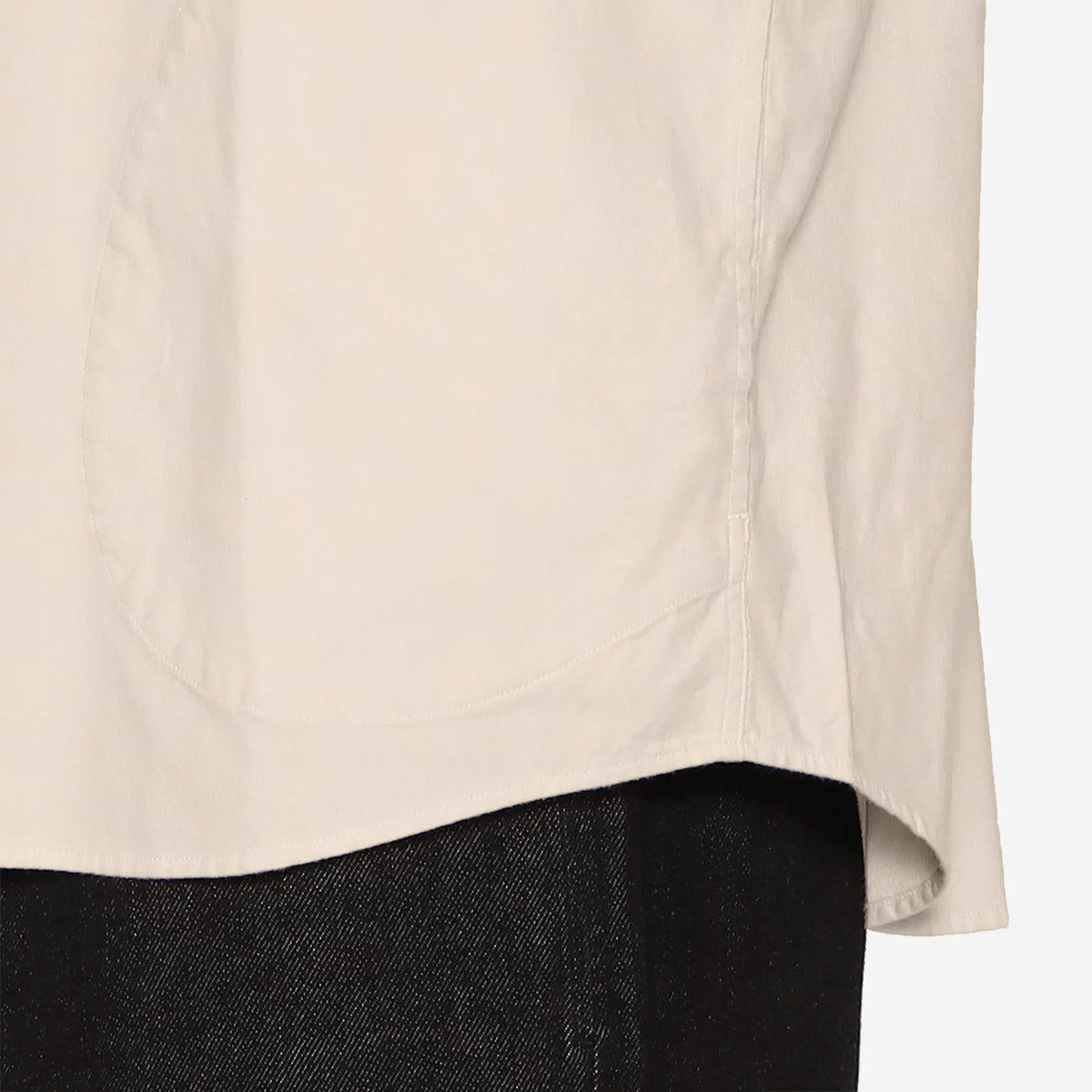 Pullover Round Collar Pocket Flannel Shirt - Olive Chambray