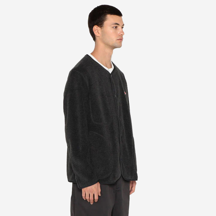 Fleece Collarless Jacket - Dark Green