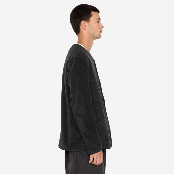 Fleece Collarless Jacket - Dark Green
