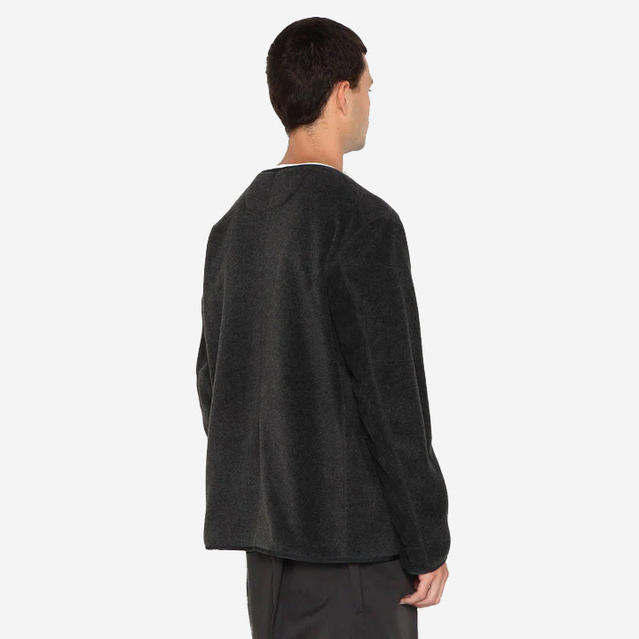 Fleece Collarless Jacket - Dark Green