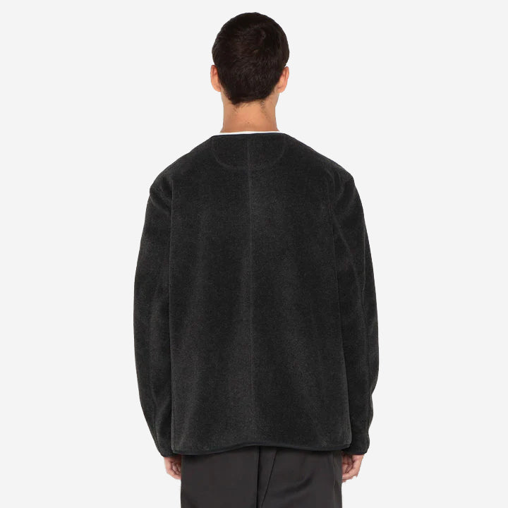 Fleece Collarless Jacket - Dark Green
