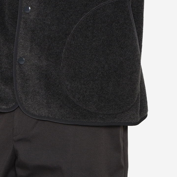 Fleece Collarless Jacket - Dark Green