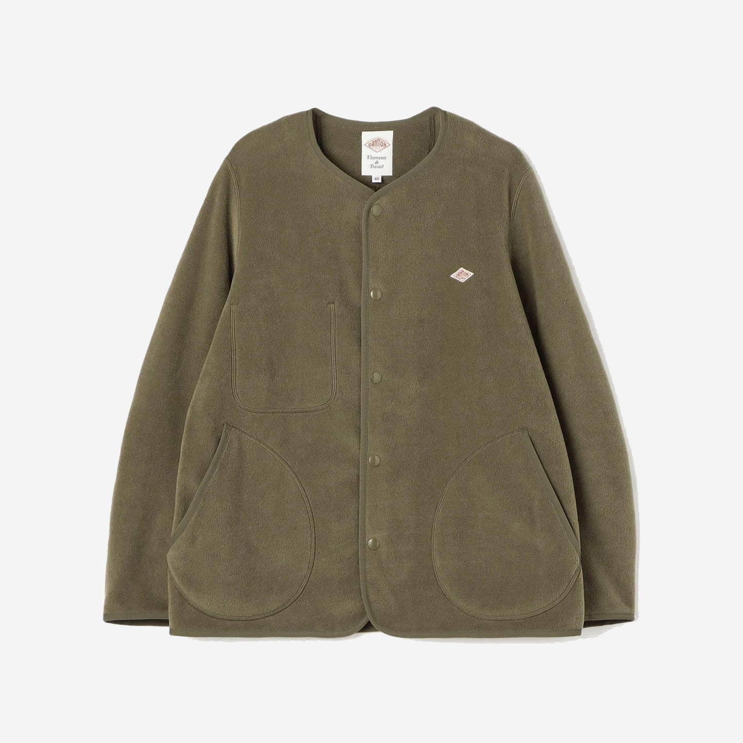 Fleece Collarless Jacket - Khaki Olive