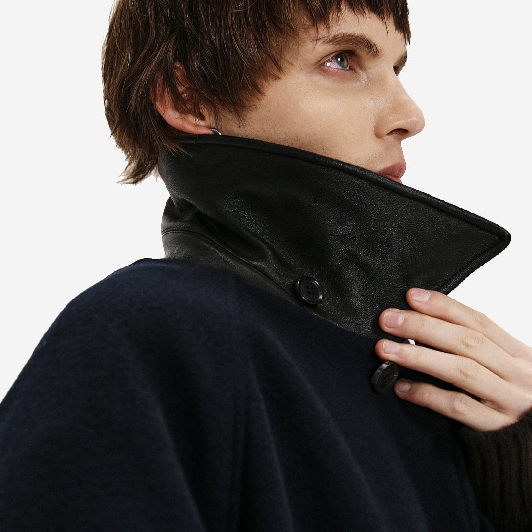 FM Felted Wool Balmacaan Coat - Navy