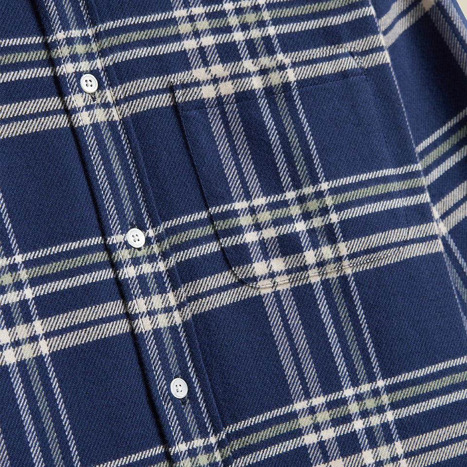 Front Plaid Flannel Shirt - Blue