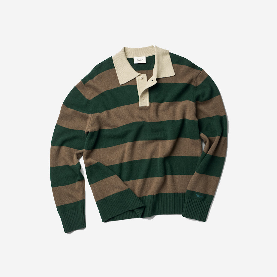 Frost Stripe Wool Knit Polo - Deep Green