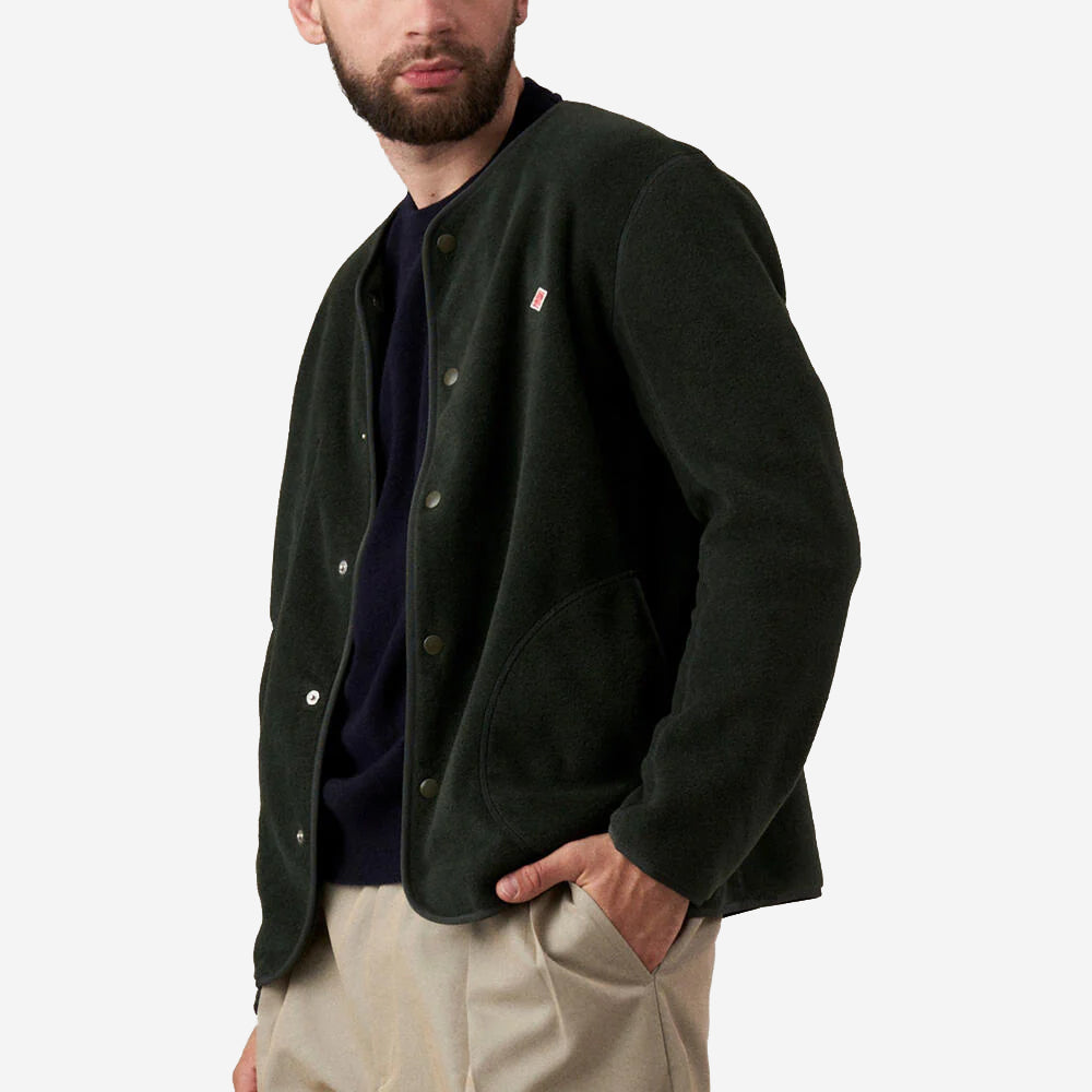 Fleece Collarless Jacket - Dark Green