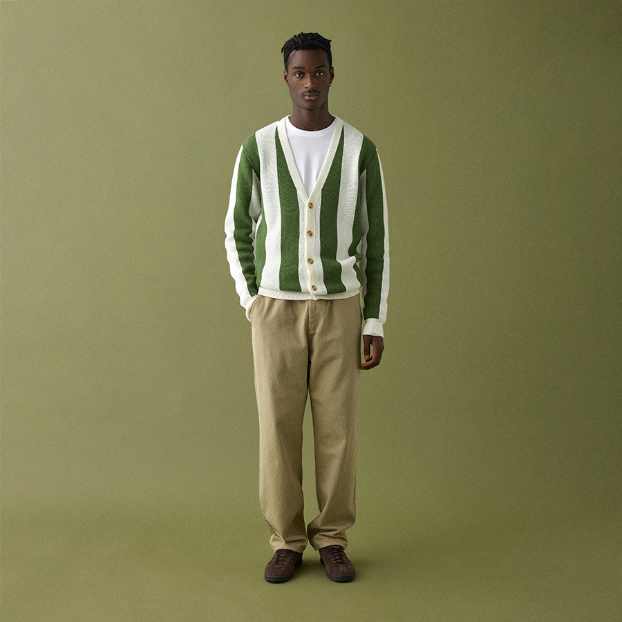Sprout Wool Cashmere Stripe Cardigan - Cloud/Willow Green