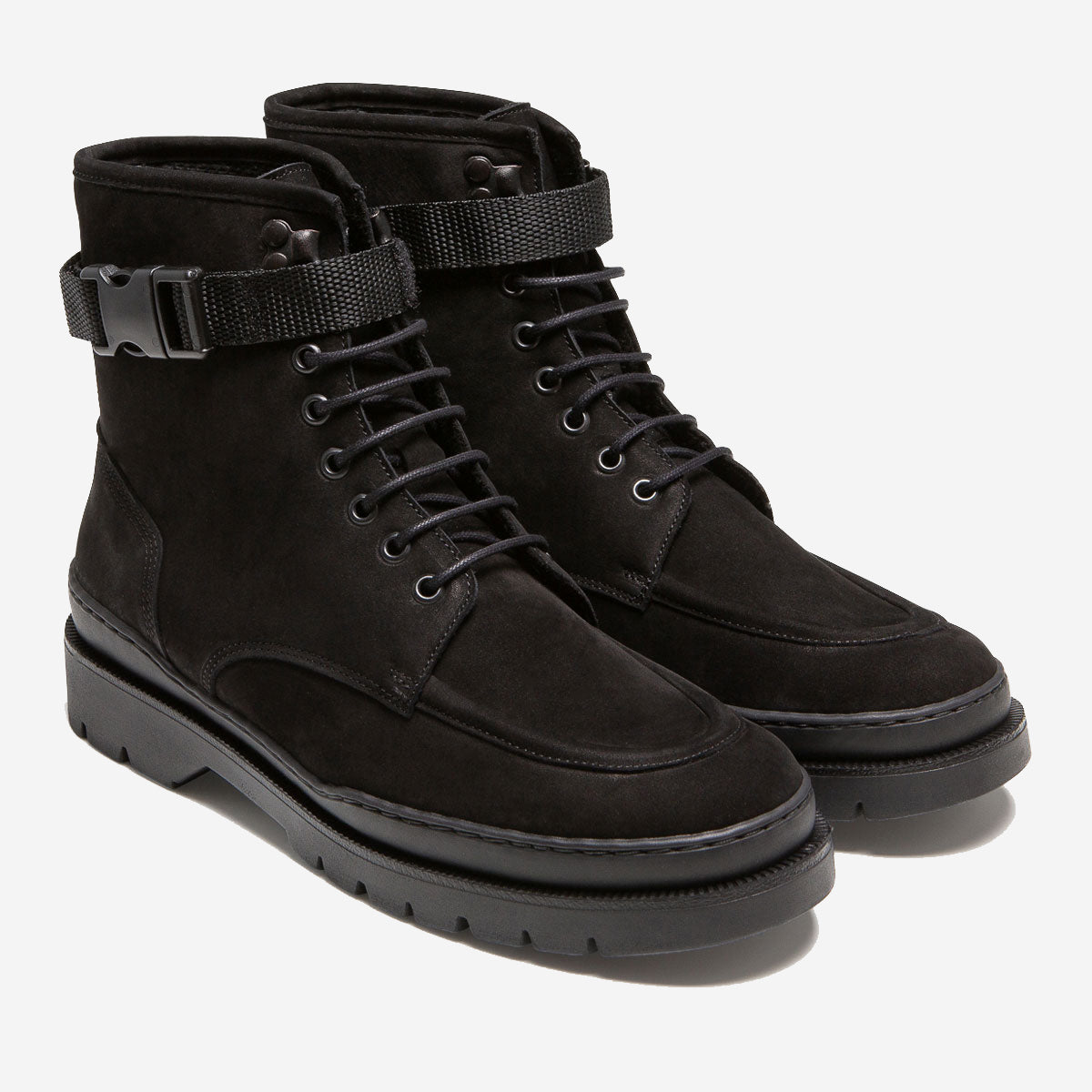 Galon N Nubuck Leather Strap Boots - Black