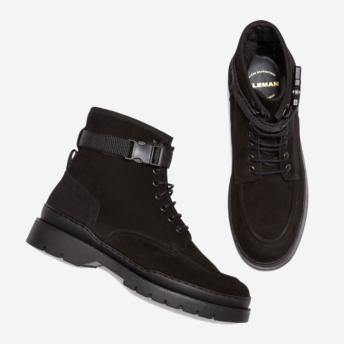 Galon N Nubuck Leather Strap Boots - Black