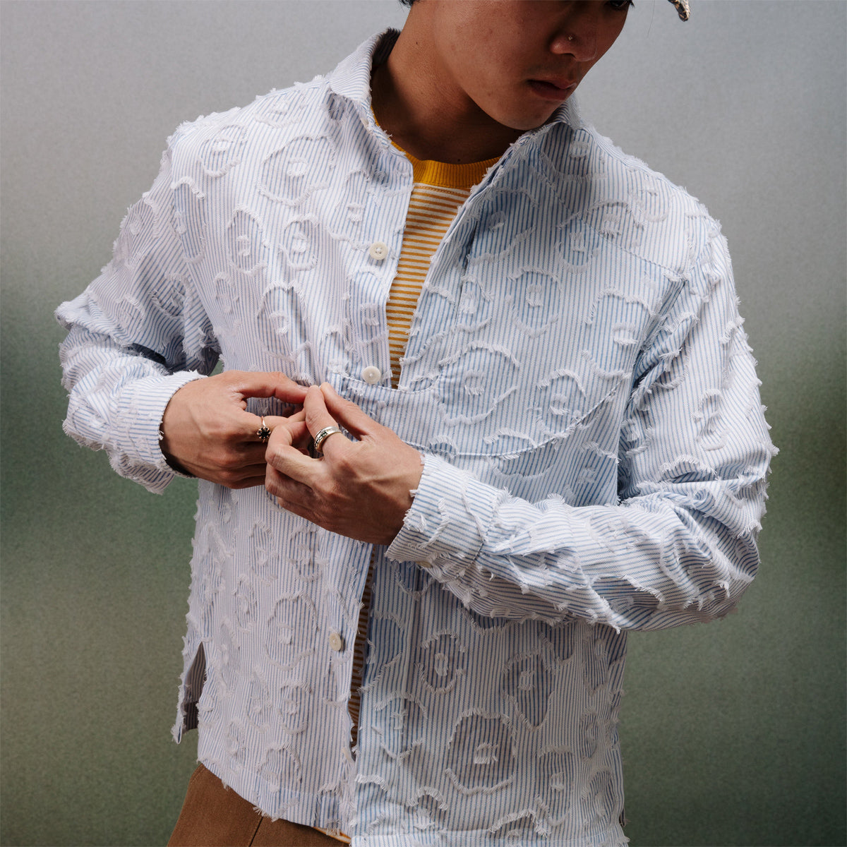 Gonia Striped Floral Jacquard Shirt - Blue