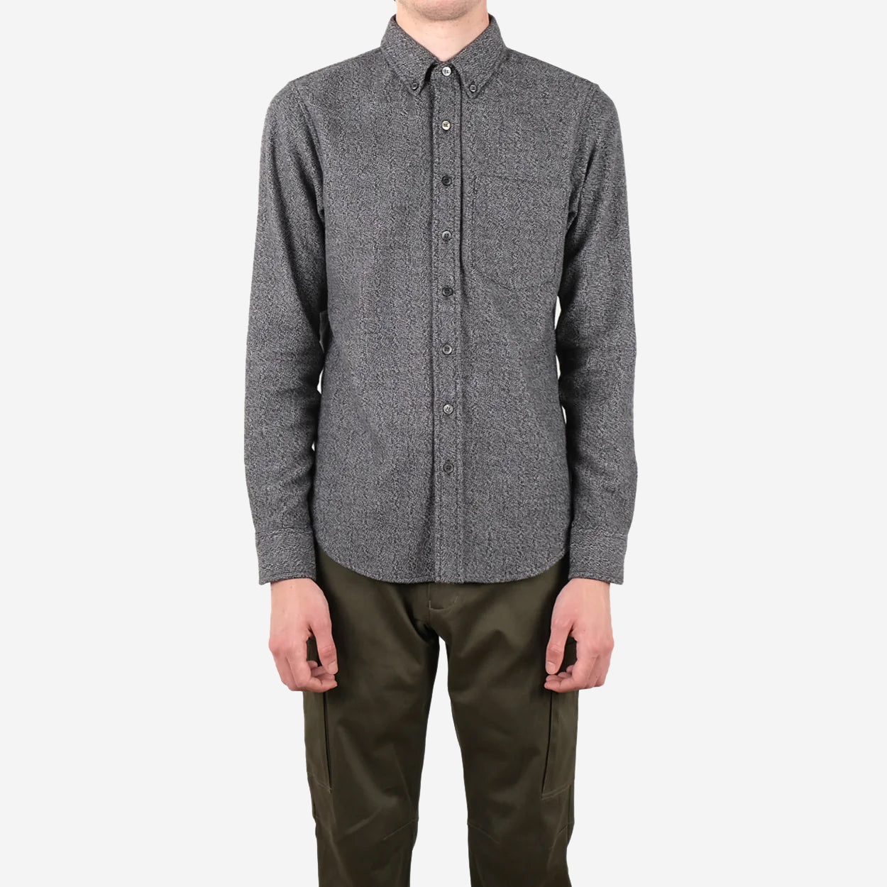 Herringbone Flannel Shirt - Grey Melange