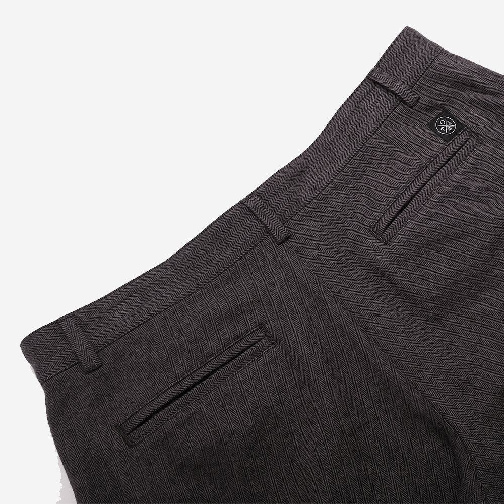Herringbone Pleated Trouser - Charcoal
