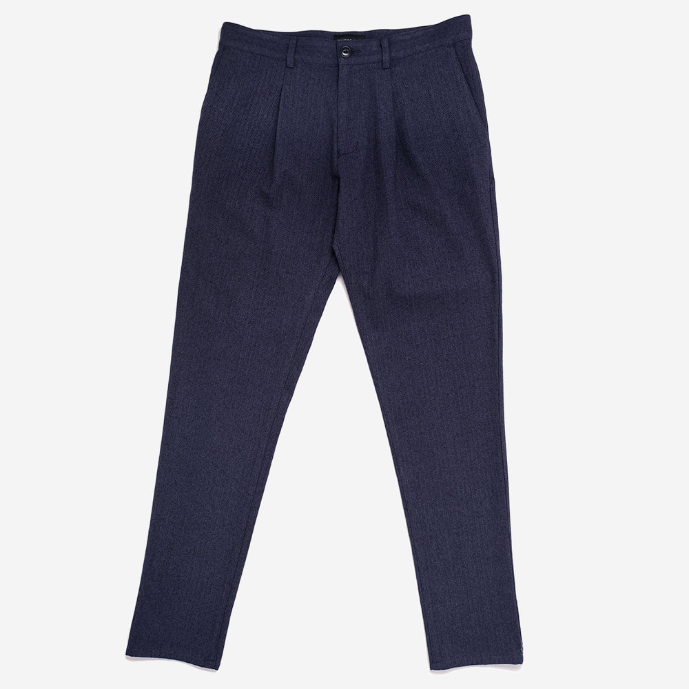 Herringbone Pleated Trouser - Indigo