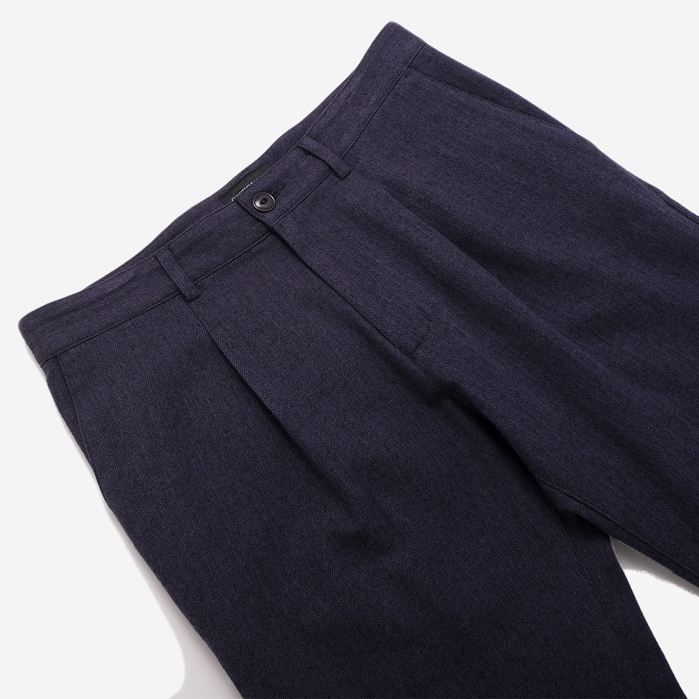 Herringbone Pleated Trouser - Indigo